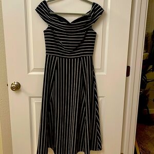 ABS Off Shoulder Striped/ Midi Dress